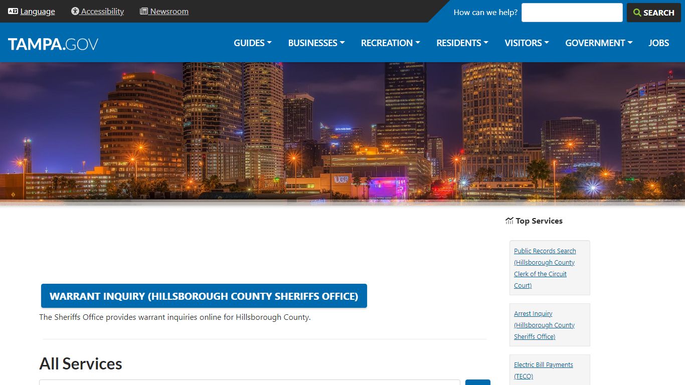 Warrant Inquiry (Hillsborough County Sheriffs Office) - City of Tampa