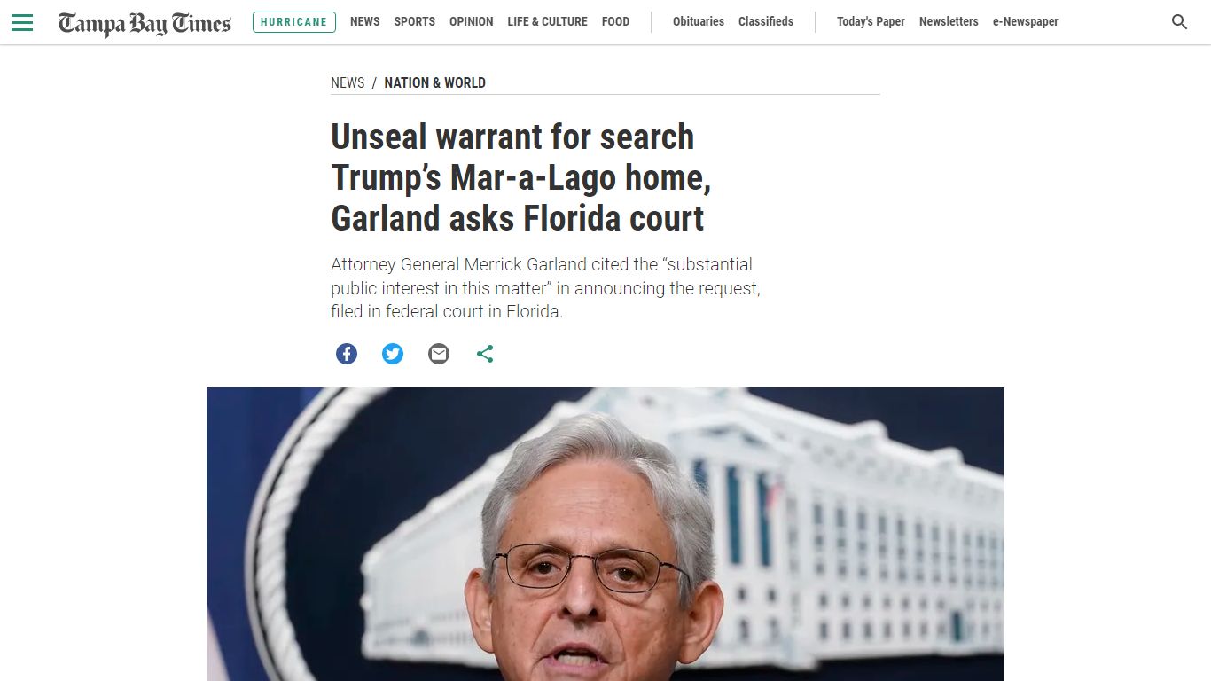 Unseal warrant for search Trump’s Mar-a-Lago home, Garland asks Florida ...